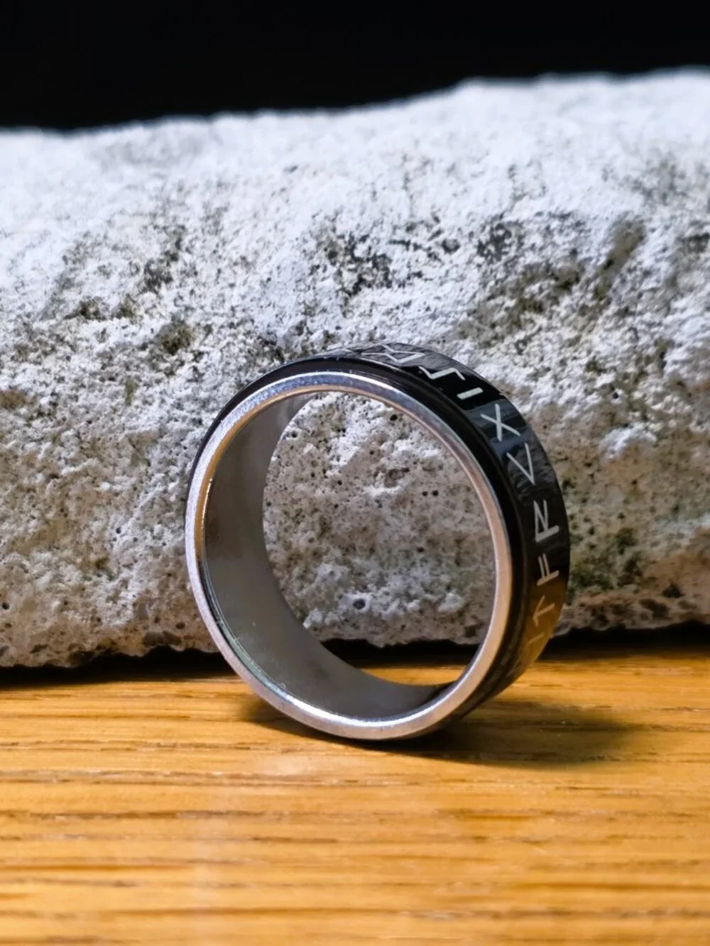NEW! Stainless Steel Spinner Ring - Black Fidget Band with Characters - Size 10